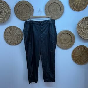 $169 Good American Black Faux Leather Cargo Pants Plus Size 16 Night Out Biker